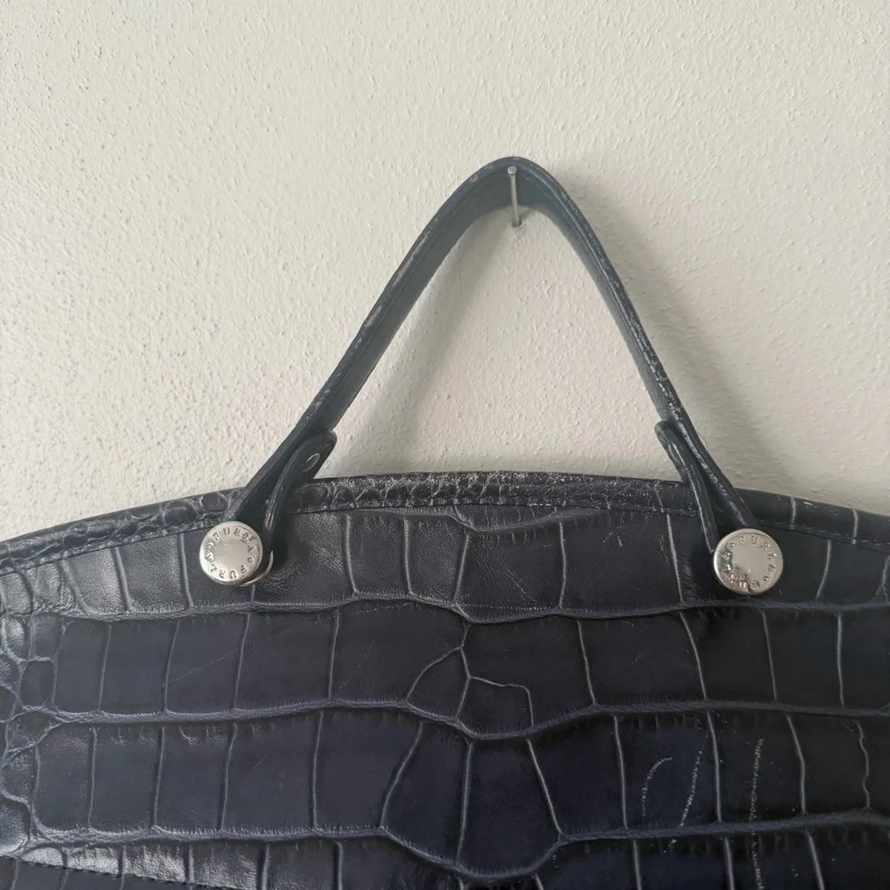 Furla Rich Blue Piper Sachel Crocodile Embossed Handbag silver hardware